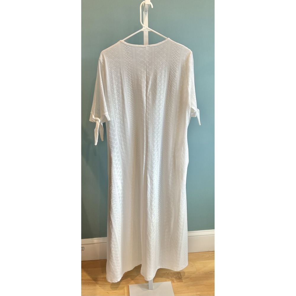 Women's Dress white eyelet knit cotton blend L pockets vacation Casual Cottage - Picture 2 of 9